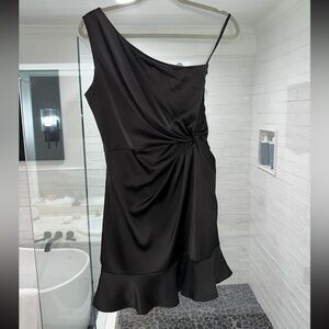 She+Sky Black Silk One Shoulder Minidress